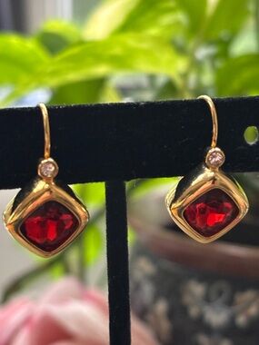 Vintage Joan Rivers Earrings 1980s, Deep Orange and Gold